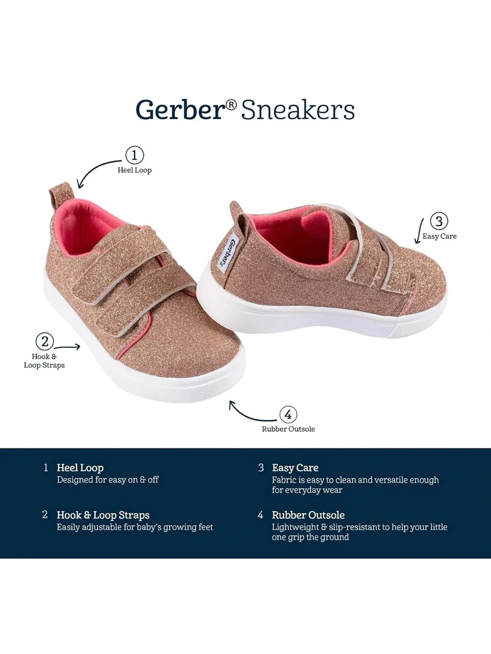 Gerber Rose Gold Glitter Velcro Toddler Sneakers